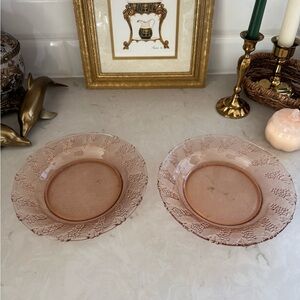 Vintage Depression Pink Glass/Serving Bowl with Grape Design 9” Set Of 2